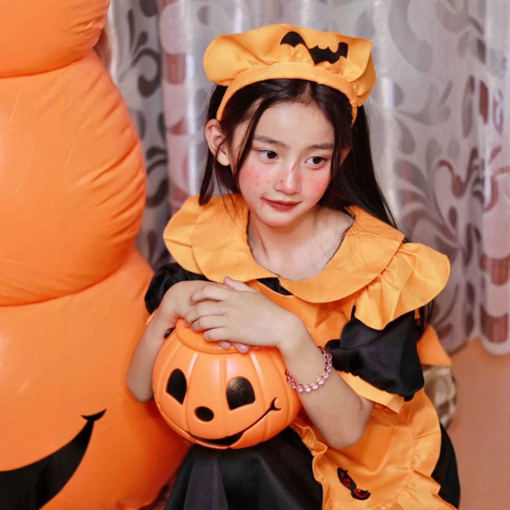 万圣节儿童南瓜女仆服装cos装扮衣服套装可爱搞怪吸血鬼角色扮演