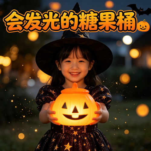 万圣节南瓜灯发光手提儿童道具南瓜桶糖果罐讨糖袋灯笼装饰品篮子