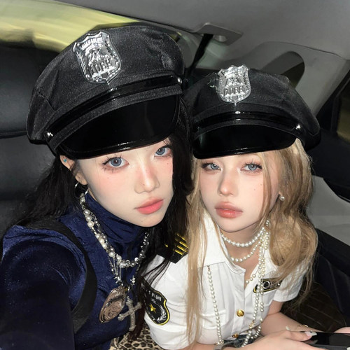 警察帽万圣节帽子成人装扮道具警官女警制服帽黑色cos装饰品性感