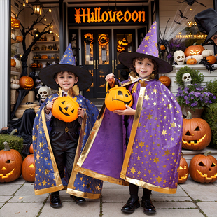 万圣节儿童服装女童披风男童斗篷女巫衣服幼儿园表演区材料道具