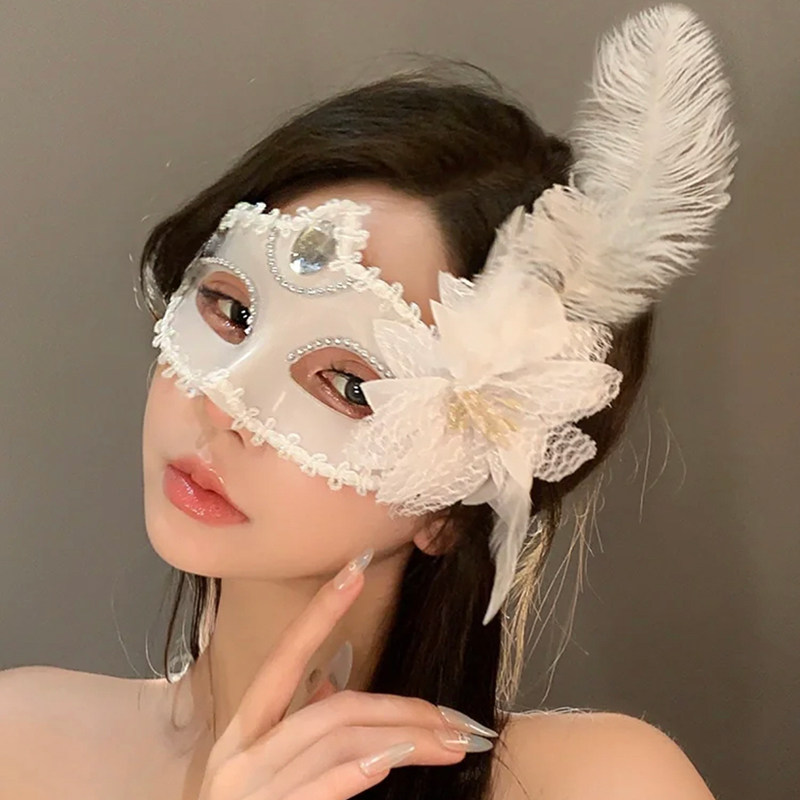 万圣节面具美女半脸女士成人性感女变装羽毛化妆舞会假面网红道具