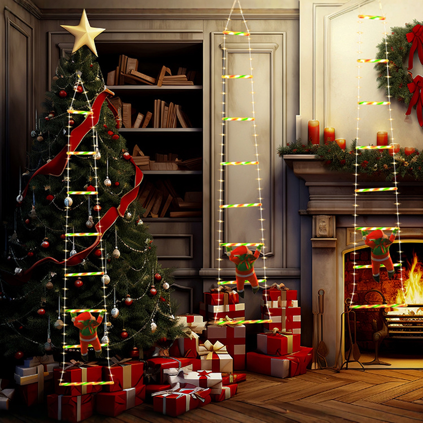 圣诞老人爬梯圣诞节装饰品场景氛围布置挂件装扮圣诞树吊饰配件