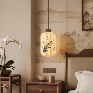 宋氏美学床头吊灯新中式国风复古手绘灯笼宫灯玄关走廊入户装饰灯