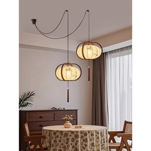 宋氏美学吊灯餐厅灯新中式禅意手绘书房茶室灯复古圆形布艺吧台灯