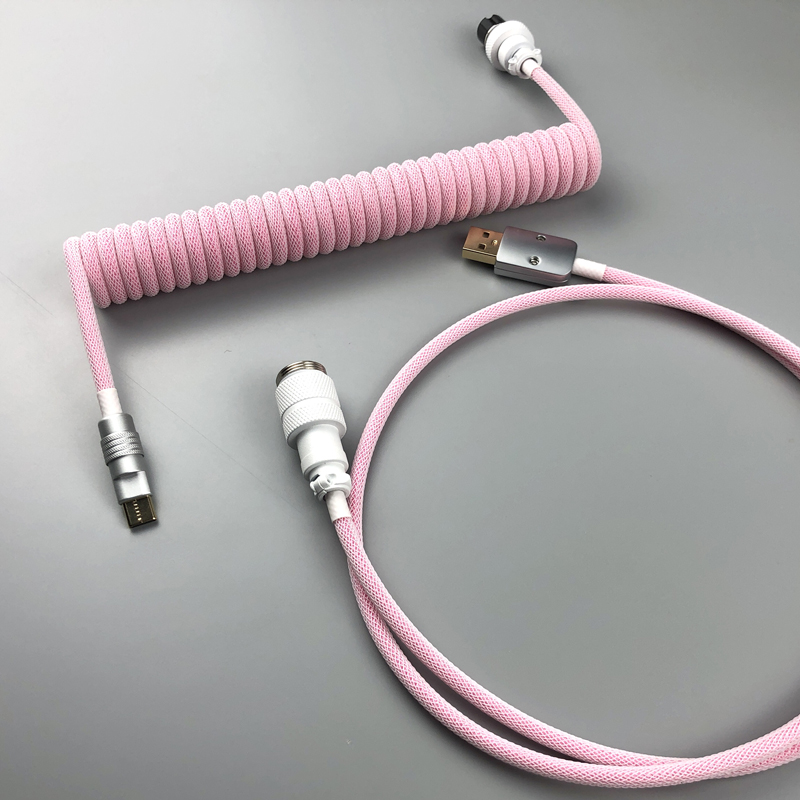 ASSAN航插线type-c客制化机械键盘线粉色螺旋弹簧线彩色编织线USB