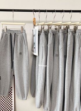 儿童2025男女童冬季新品880165前后刺绣字母中大童韩版一体绒卫裤