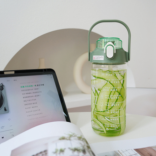 玻璃水杯女士大容量1000ml水壶便携男吸管1L刻度目标喝水杯子瓶