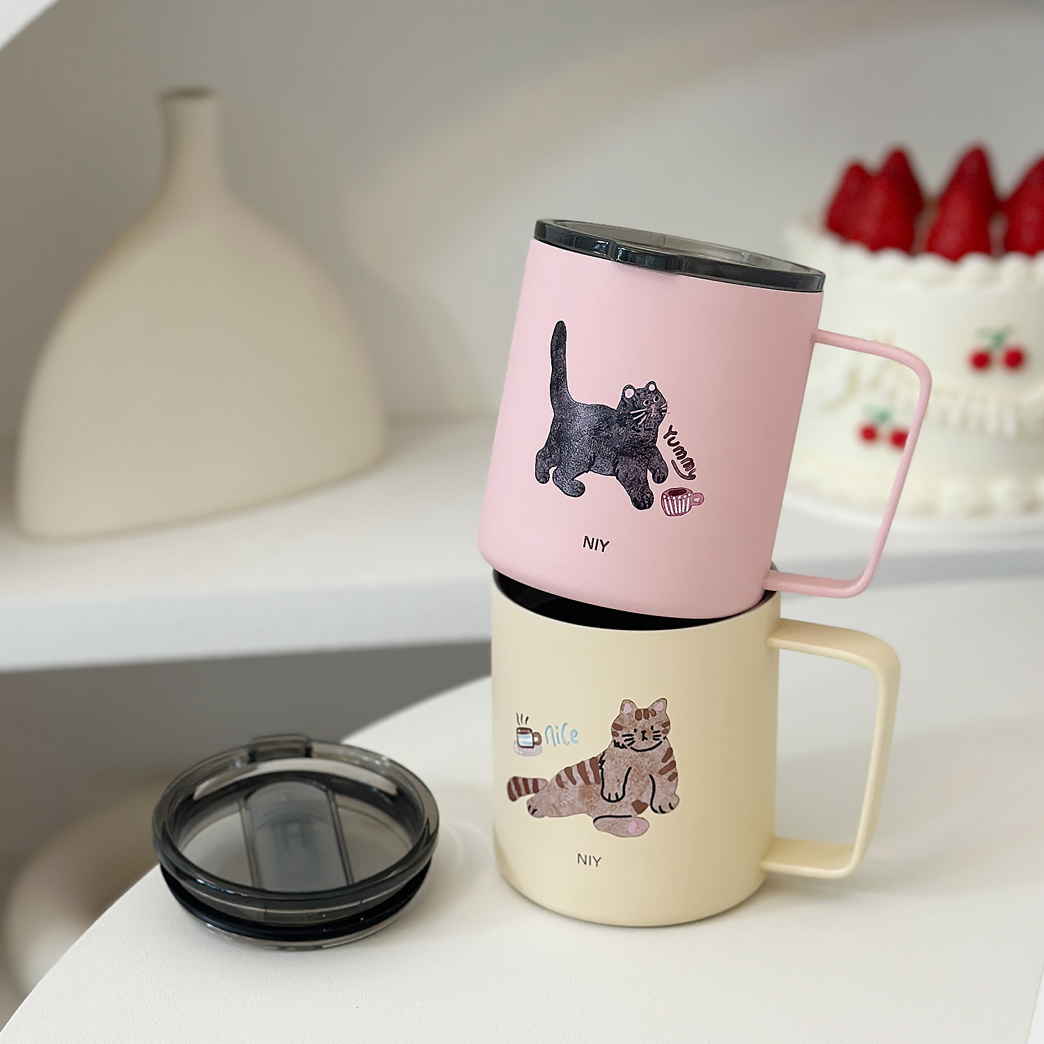 慵懒小猫咖啡马克杯304不锈钢