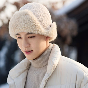 光头强保暖护耳帽子男士秋冬天毛绒线套头防风寒针织帽户外青年帽