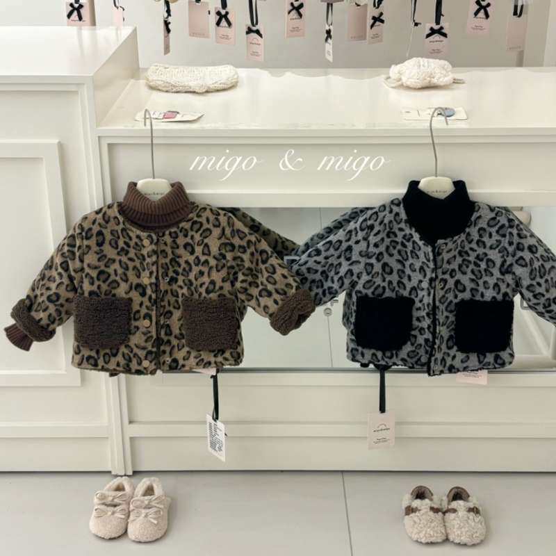 女童冬季洋气两面穿保暖豹纹外套普通外套