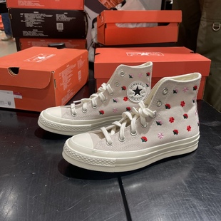 A02201 刺绣小花高帮帆布鞋 Converse匡威正品 1970s水晶底