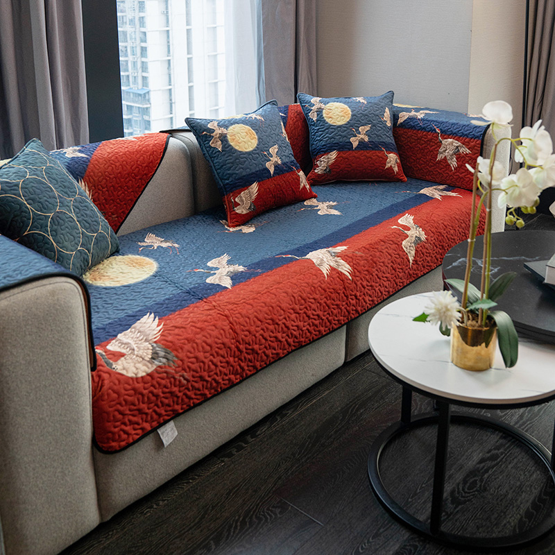 新中式祥鹤传统设计沙发垫喜庆风四季通用沙发坐垫套罩防滑沙发巾