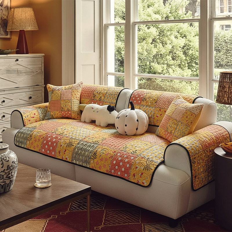美式田园风花卉拼块设计沙发垫四季通用加厚防滑沙发坐垫套罩定制