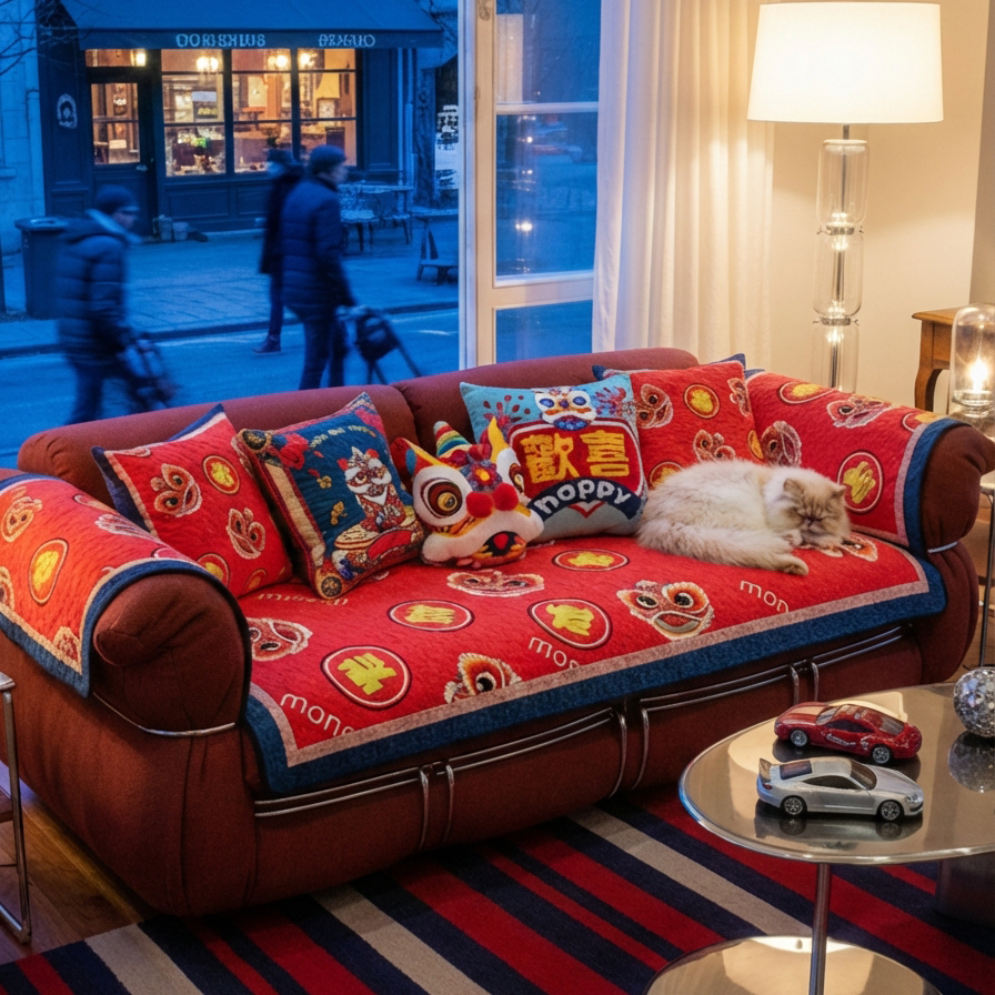 喜庆发财元素沙发垫中国红色调高档大气沙发坐垫套罩秋冬款加厚,居家布艺,沙发垫,淘宝优惠券,粉丝福利购,淘宝优惠卷