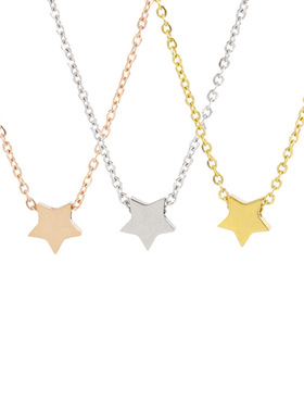 金色镜面钛钢吊坠五角星锁骨链