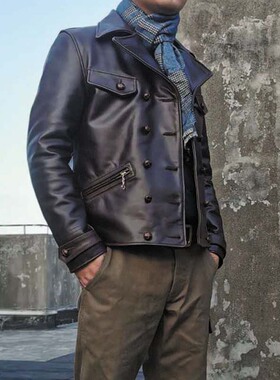 日系复古重磅头层牛皮1930德军马皮飞行Y'2 LEATHER休闲机车夹克
