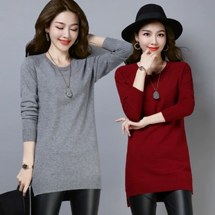宽松中长款 毛衣女2021新款 女上衣低领针织打底衫 韩版 秋款 百搭冬季