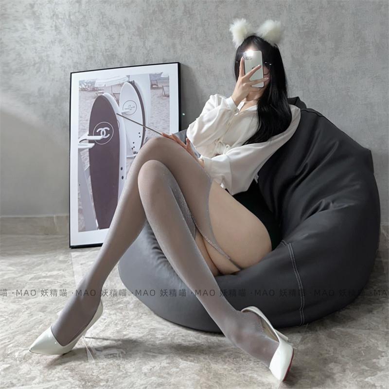 妖精喵:性感耐撕银丝珠光灰丝袜薄款大腿长筒袜吊带袜一体式黑丝