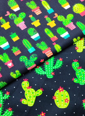 出口外贸平纹布全棉黑色涤仙人掌面料手工DIY拼布包包口金包服装