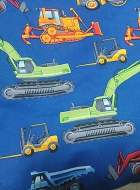一米价处理卡通纯棉印花挖掘机男宝儿童服装床单被罩布艺