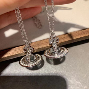 西太后pina中号铆钉满钻orb项链女金色银色皮娜立体土星女士项链