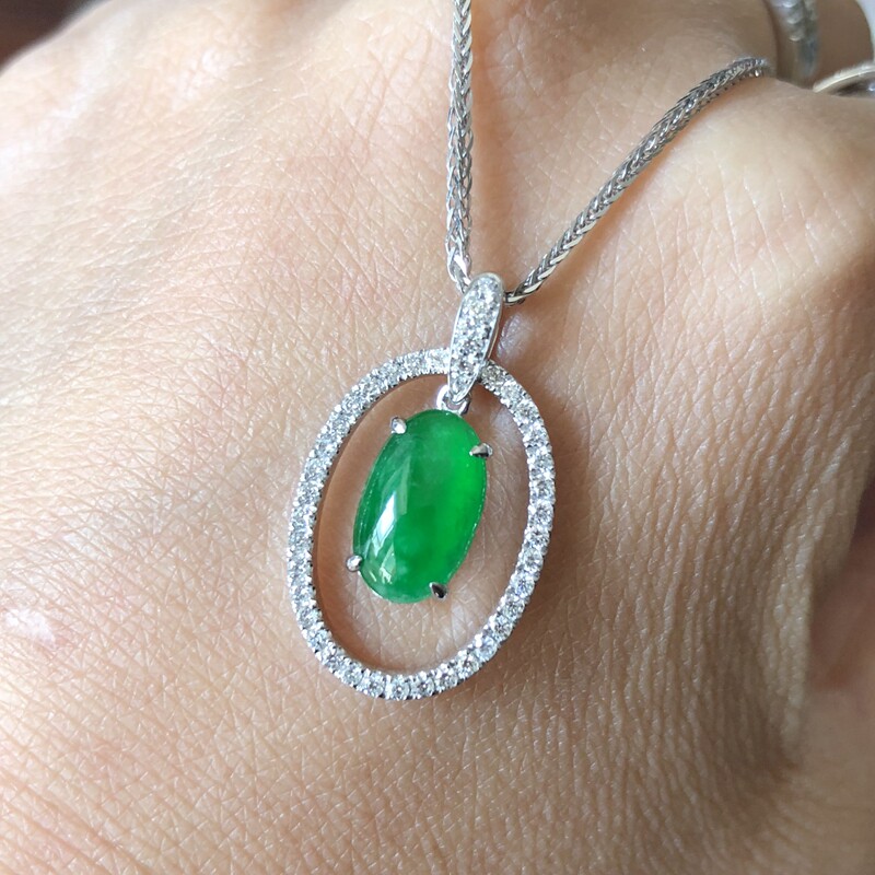 小猪爱玉 翡翠a货 超值新品 老坑冰种艳阳绿挂件 18k镶钻