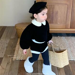 女宝宝洋气套装2025秋冬款小女童时髦娃娃衫婴儿衣服周岁包屁短裤