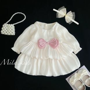 宝宝公主裙春装婴儿衣服长袖包屁花苞裙满月百天周岁生日礼服裙子