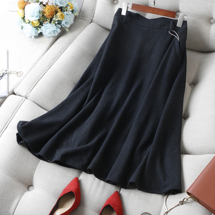 气质担当 桑蚕丝亲肤垂坠显瘦高腰A字大摆中半身裙冬 篙质山羊绒