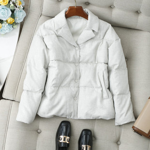 时髦干练~老钱风西装领加厚保暖90白鸭绒羊毛呢短款羽绒服外套女