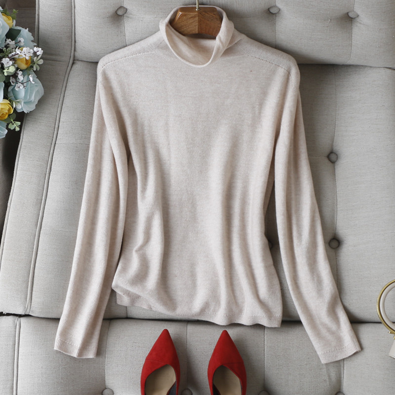 颜值爆表~自由卷边堆堆领亮丝嵌入全直筒显瘦全羊毛针织衫毛衣冬