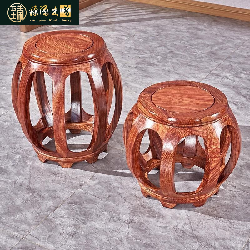 红木家具中式鼓凳花梨实木圆凳子换鞋凳家用门口矮墩沙发凳大鼓凳