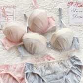 日系精美刺绣拼接蕾丝马卡龙色甜美少女清新圆盘胸钢圈文胸65BCD