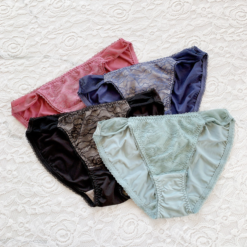 PJ蜜桃日系蕾丝覆面纯色简约牛奶丝少女三角裤女士低腰包臀内裤,女士内衣/男士内衣/家居服,女三角裤,淘宝优惠券,粉丝福利购,淘宝优惠卷