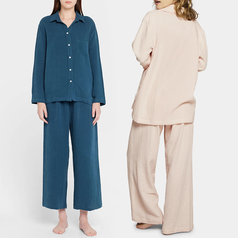 女士棉质双层绉布透气家居服套装