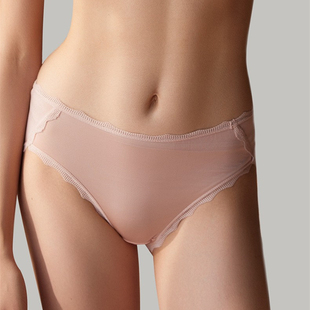 奢华高端桑蚕丝顺滑蕾丝花边简约真丝全包臀女士中腰三角内裤底裤