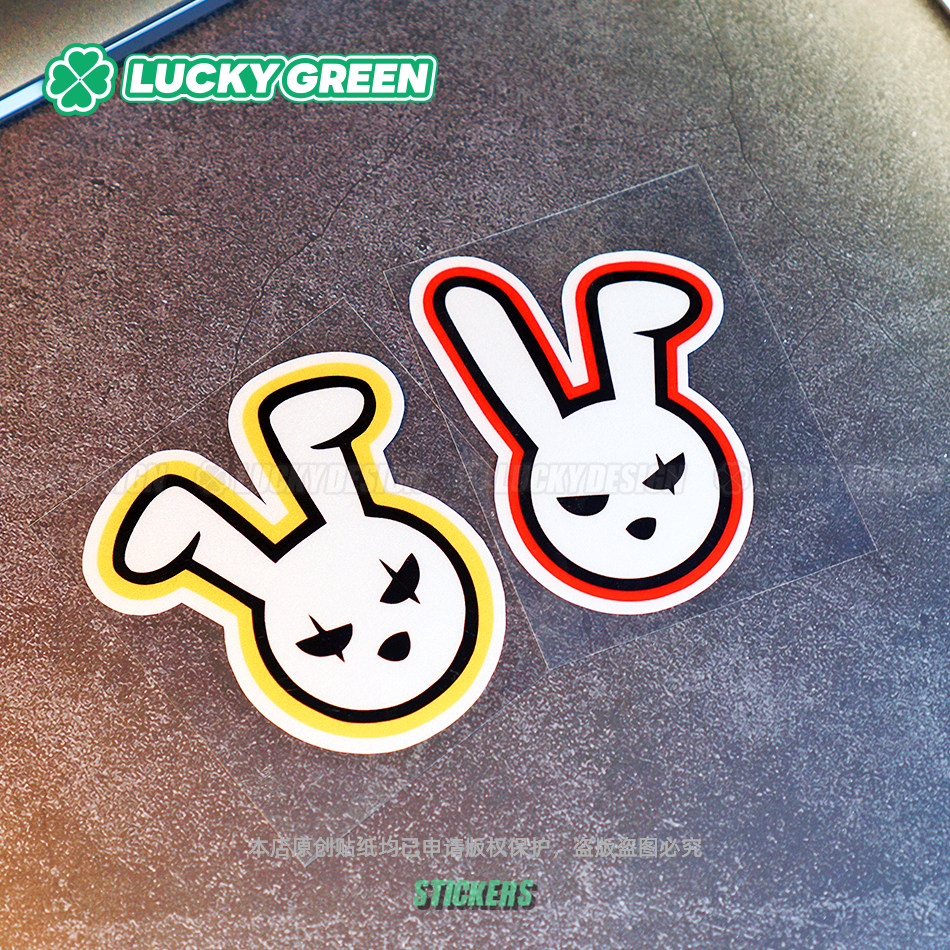 lucky良运车贴 愤怒兔子个性改装摩托电动车身窗装饰反光防水贴纸