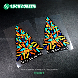 饰贴纸 户外车身窗反光防水装 lucky良运车贴 原创圣诞幸运圣诞树