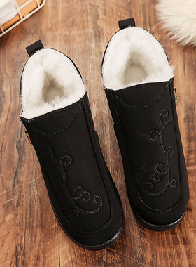 纯羊毛防水黑色中老年老太太鞋老人棉鞋女奶奶鞋保暖鞋防滑妈妈鞋