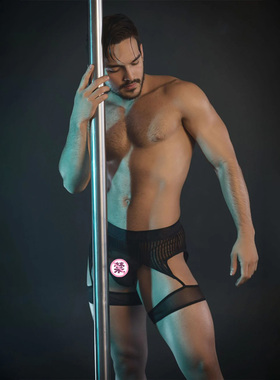 CandyMan 性感条纹纱网透视男士丁字裤镂空高弹透气U凸囊袋 99403