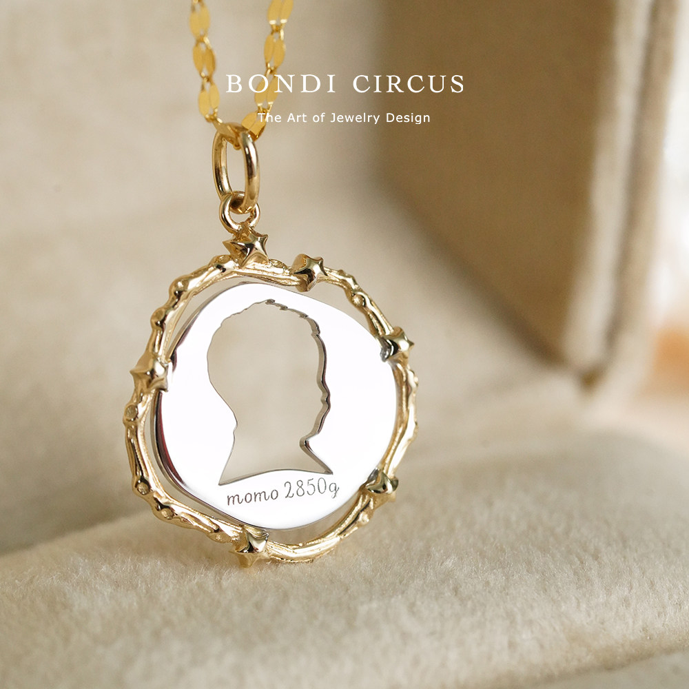 晨禧珠宝 | 18k金人像侧脸剪影吊坠可刻字宝宝定制出生牌项链