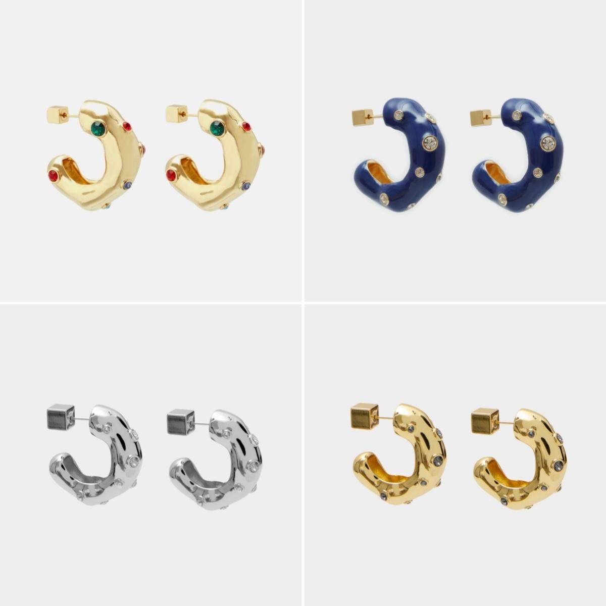 西班牙本土潮牌PG简约C型耳钉高级感 彩色半圆耳环女小众设计感