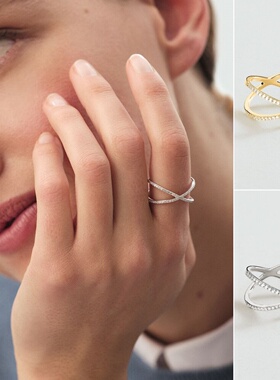 新品AGATHA瑷嘉莎细款双层交叉戒指女小众设计高级感女友生日礼物