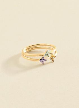 西班牙AGATHA瑷嘉莎幸运四叶花戒指开口 指环雅彩色宝石轻奢女士