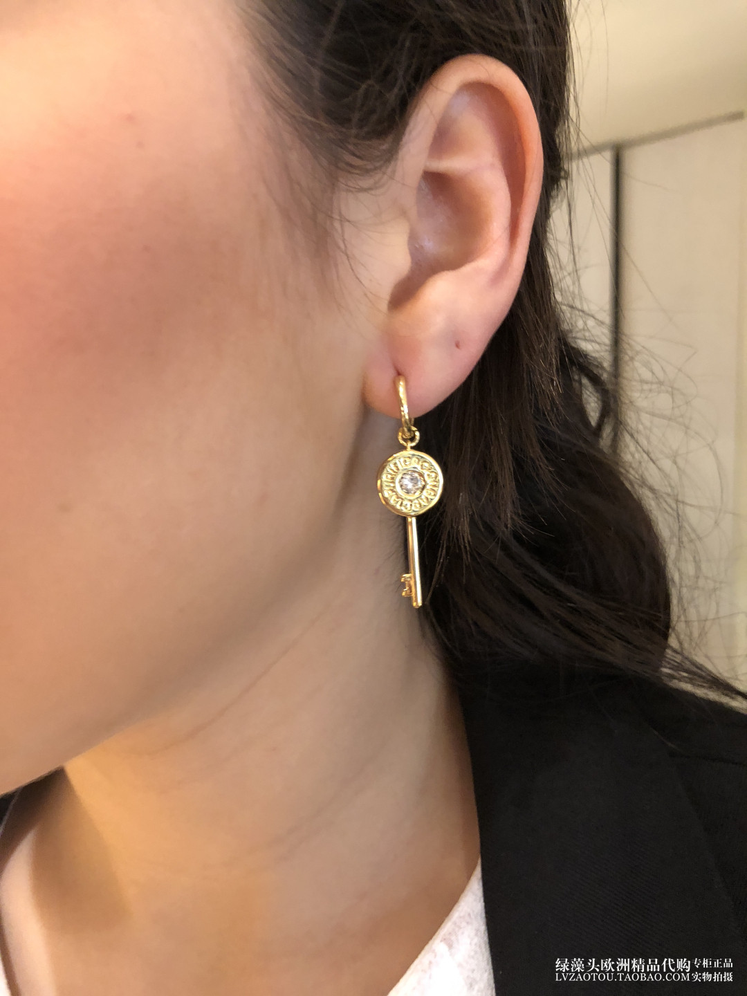 西班牙时尚风水晶钥匙18K金圆环