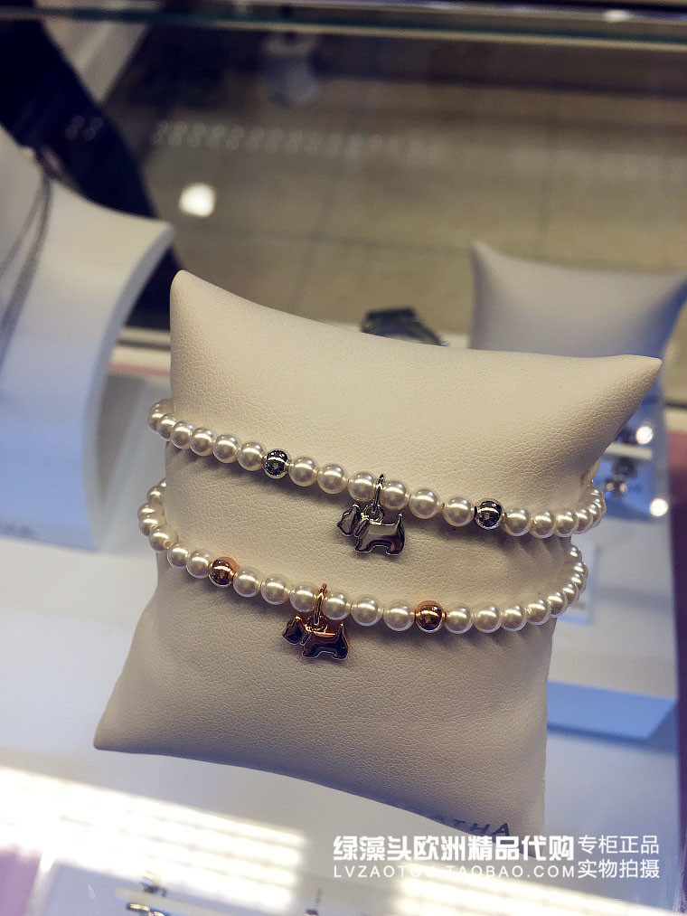 欧美瑷嘉莎AGATHA礼品简约小清新经典小狗纯银镀18K金 珍珠手链女