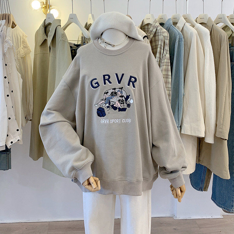 圆领宽松棉休闲印花卫衣