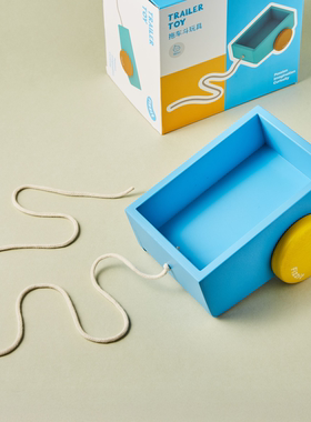 Fizzit蓝色木质拖车斗儿童玩具拖拉学步拉拉车牵引玩具