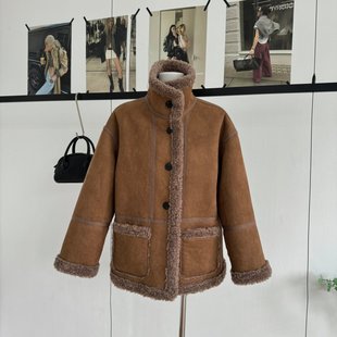 小君君布兰妮 街头暖炉羊羔毛羊羔绒麂皮外套女保暖两穿上衣