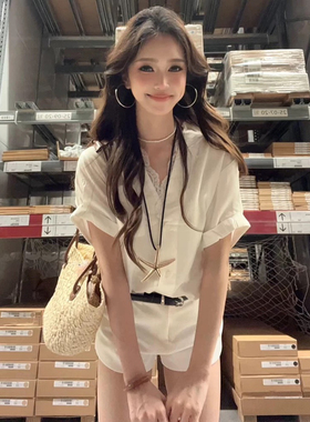 MAXMENT清冷高级感法式蕾丝拼接V领衬衫休闲通勤穿搭上衣女